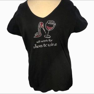 Chris’s Stuff Chris’s Stuff Therapy in Rinestones Black Vneck TShirt Large